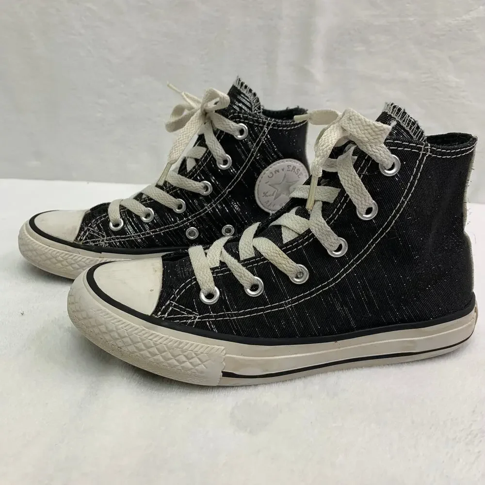 Converse Chucks High Tops Girls 13 Black Silver Metallic Sparkle Casual Shoes